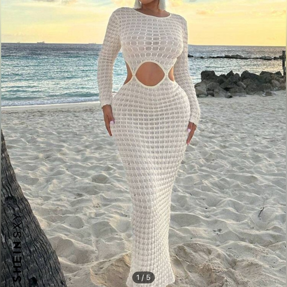 Sexy beach cover-up dress evening dress SHEIN cream
